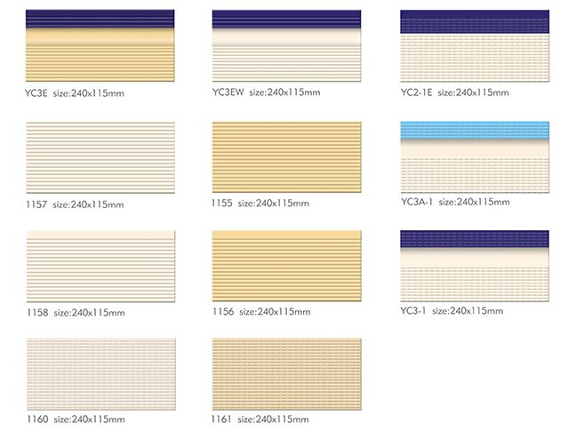 Elegant 240x115mm Multicolor Striped and Textured Swimming Pool Tiles for Luxury Pools (Models: YC3E, YC3EW, YC2 - 1E)