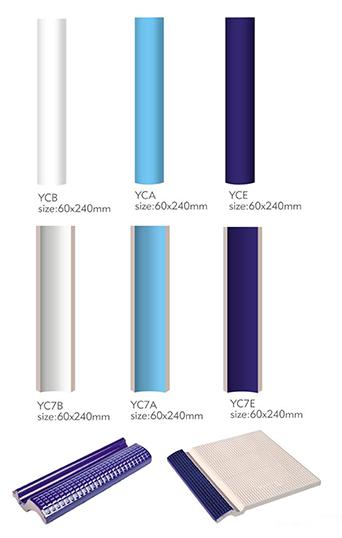 Versatile 60x240mm Colored Pool Tiles for Customizable Pool Designs (Models: YCB, YCA, YCE, YC7B, YC7A, YC7E)