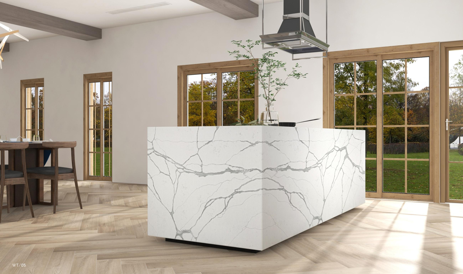 Large - Format 3000x1400mm White Quartz Slab with Gray Veining for Luxury Interiors TQ13-HB001-1