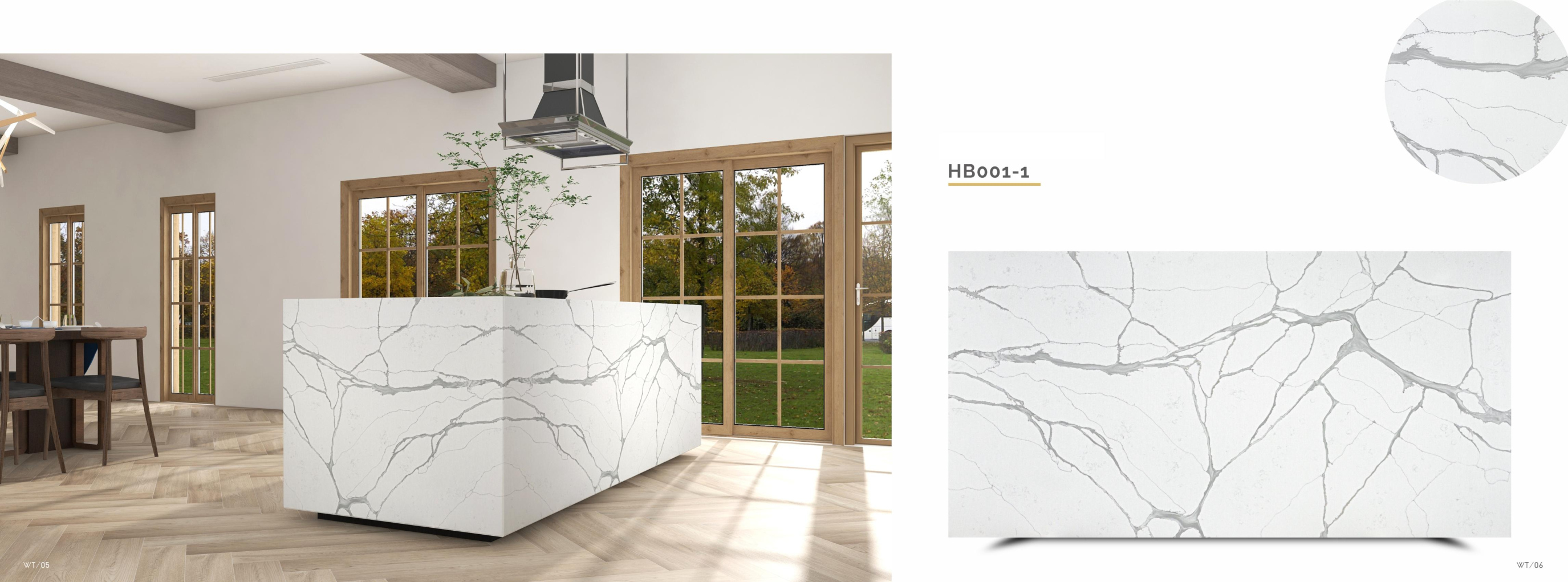 Large - Format 3000x1400mm White Quartz Slab with Gray Veining for Luxury Interiors TQ13-HB001-1