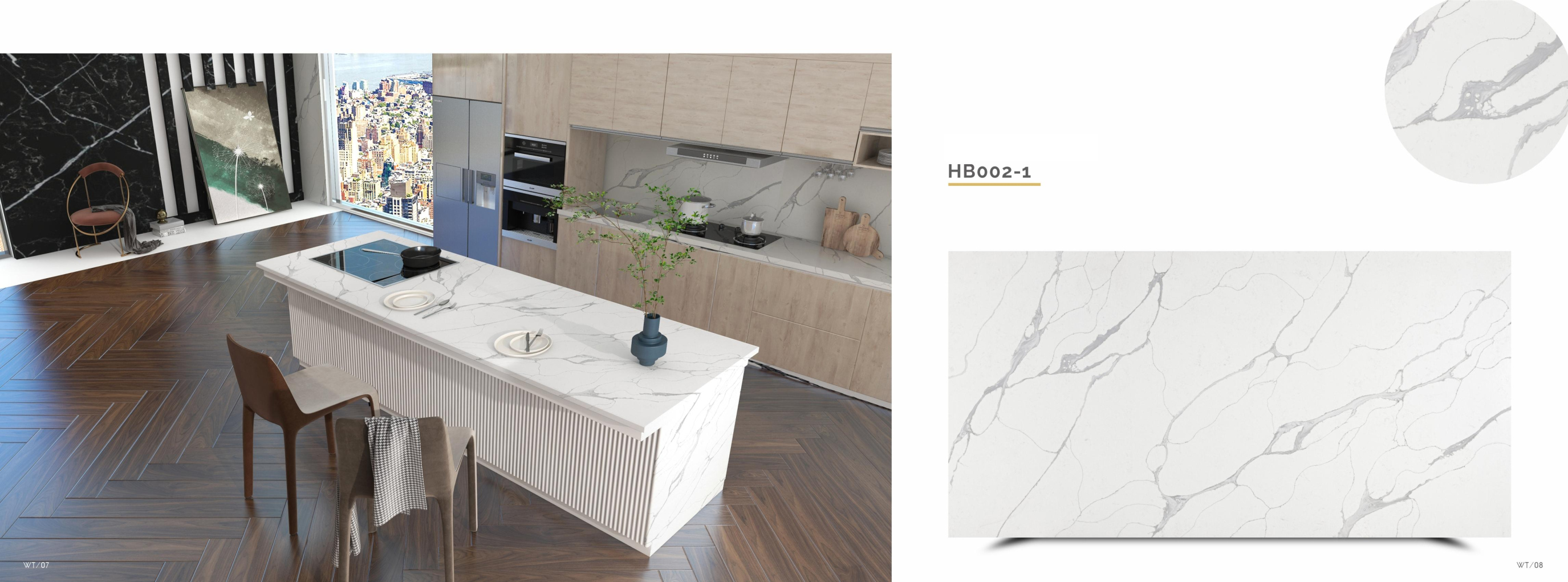 Elegant 3000x1400mm Quartz Stone Slab for High - End Kitchen Countertops TQ13-HB002-1