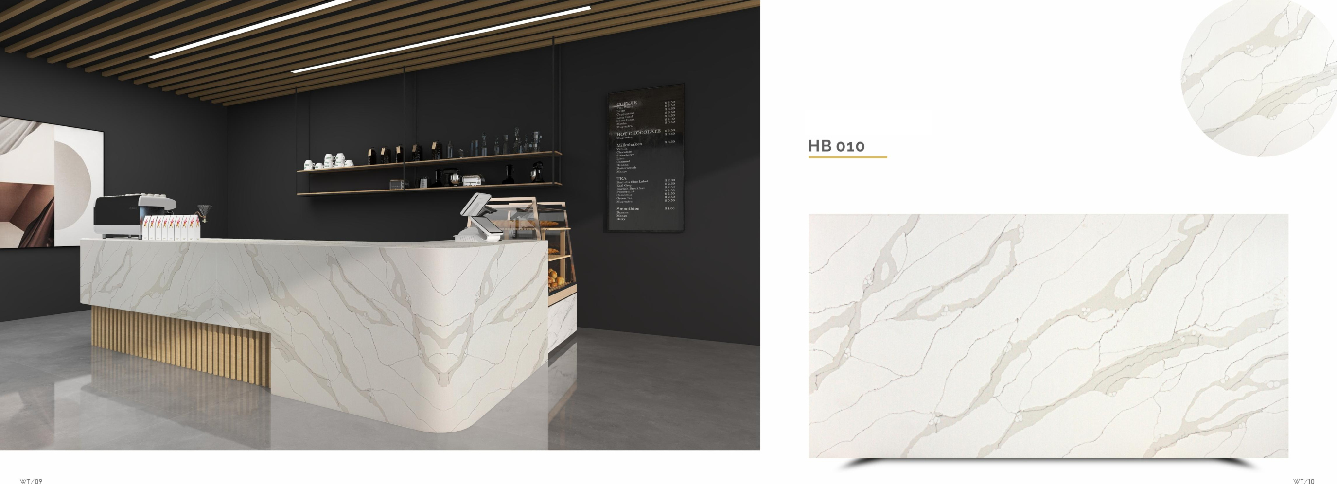 3000x1600mm Premium Quality Quartz Slab with Natural - Looking Veins for Bathrooms TQ13-HB010