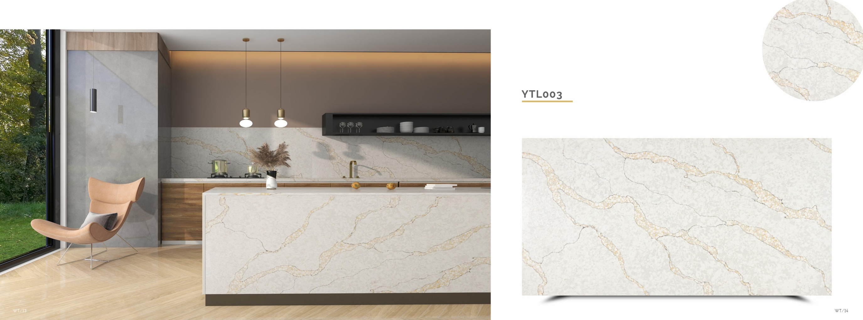Stylish 3000x1400mm White Quartz Slab for Modern Commercial Spaces TQ13-YTL003
