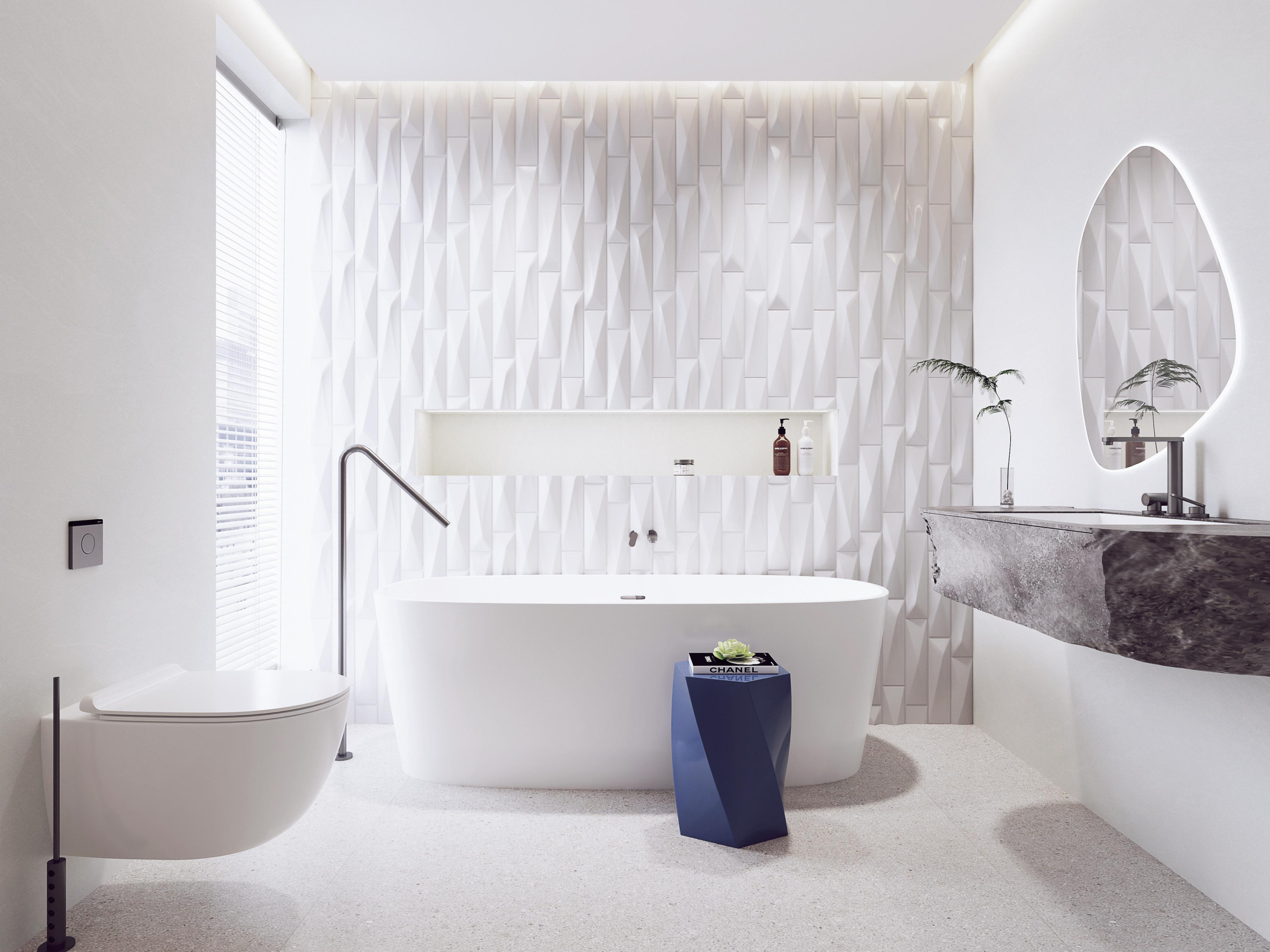 White Geometric Handmade Tile Mosaic for Modern Spaces