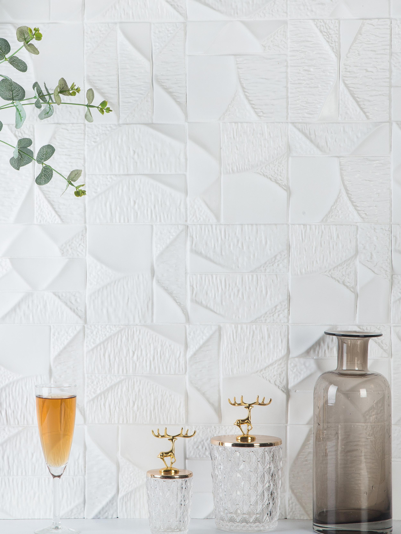 White Geometric Handmade Tile Mosaic for Modern Spaces