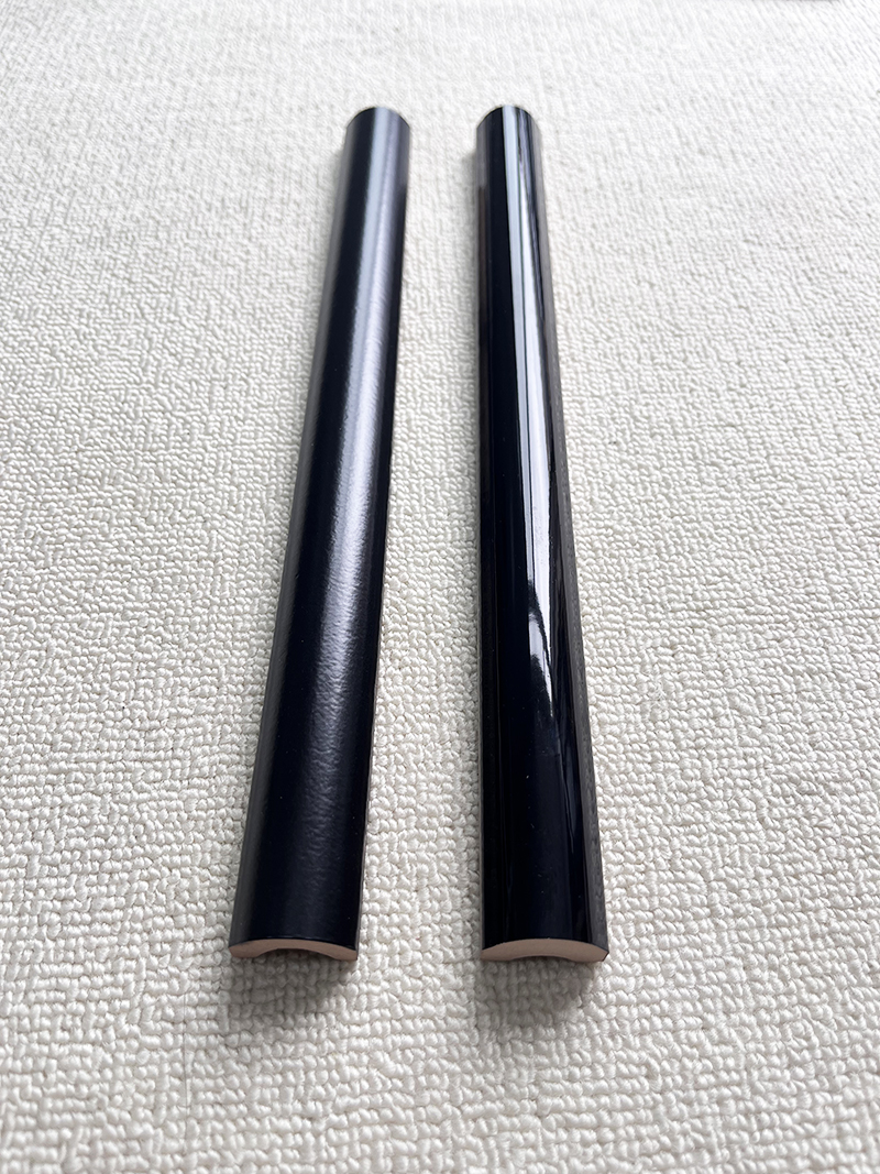 25x300mm Half - Round Black Ceramic Tile Trims for Waistline Design