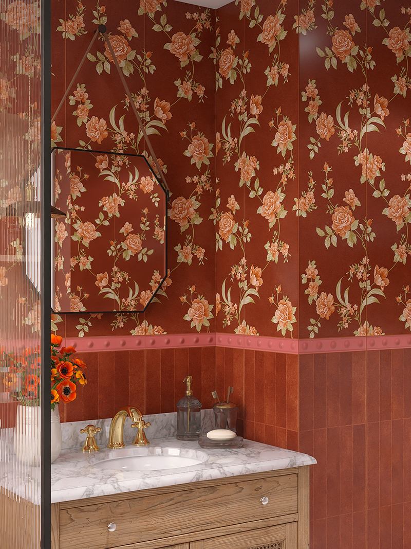 50x300mm Soft - Light Red Dotted Ceramic Wall Tiles XC503009