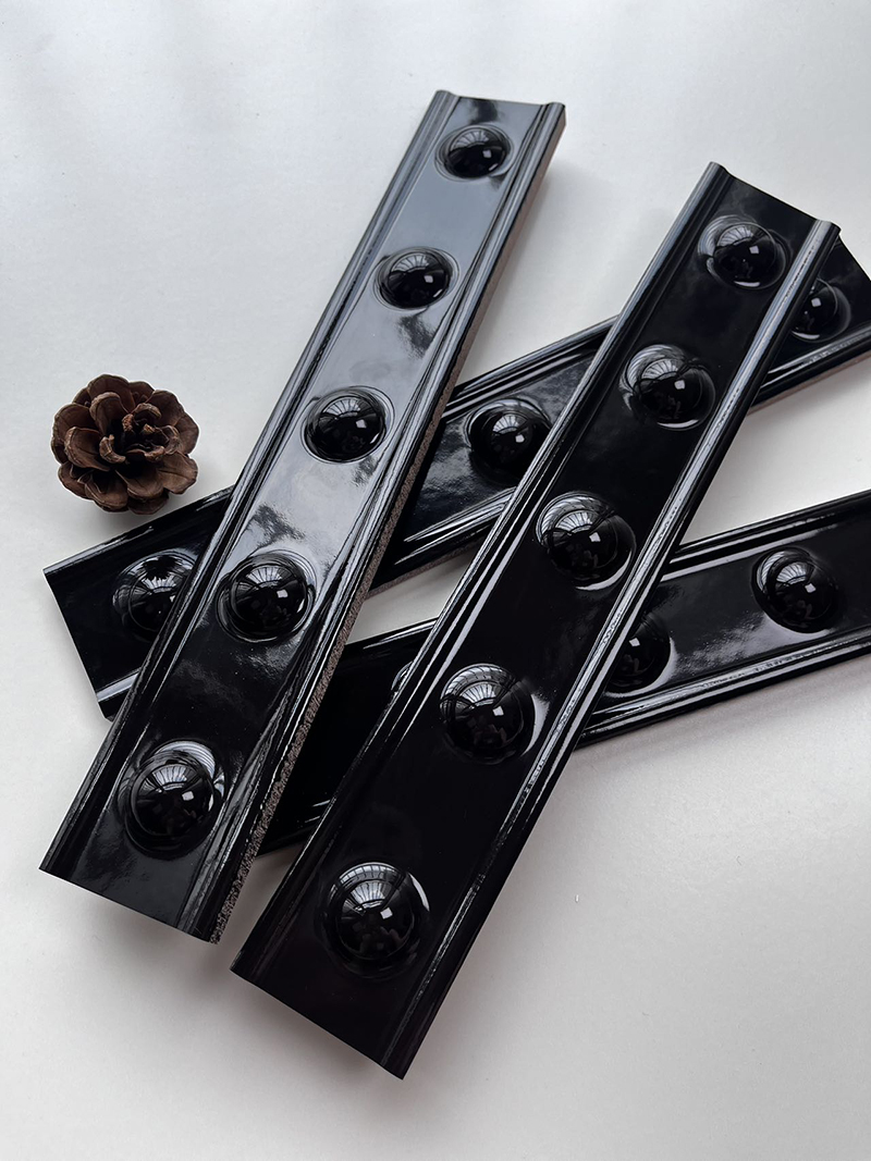 50x300mm Glossy Black Dotted Ceramic Wall Tiles XC503011