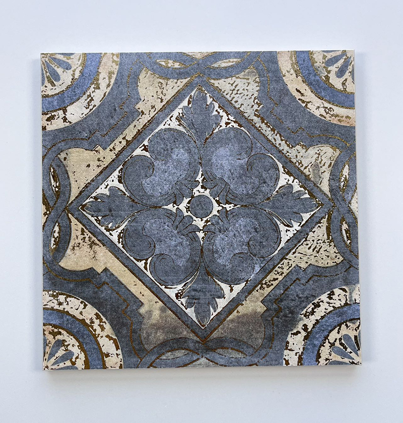 200x200mm Vintage Blue - Gold Patterned Gilded Ceramic Tiles XC206078