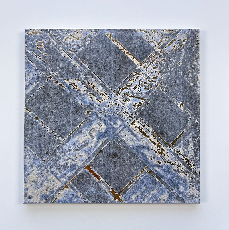 200x200mm Vintage Blue - Gold Patterned Gilded Ceramic Tiles XC206078