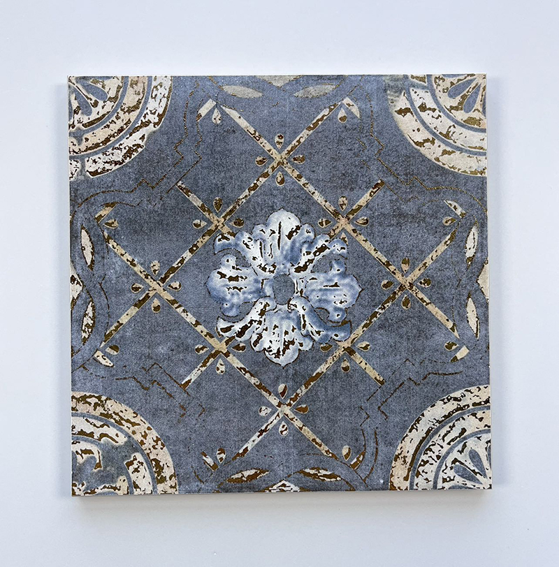 200x200mm Vintage Blue - Gold Patterned Gilded Ceramic Tiles XC206078