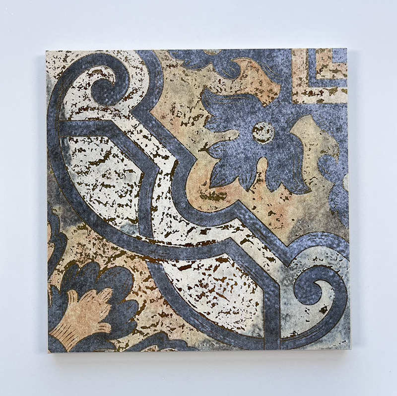 200x200mm Vintage Blue - Gold Patterned Gilded Ceramic Tiles XC206078
