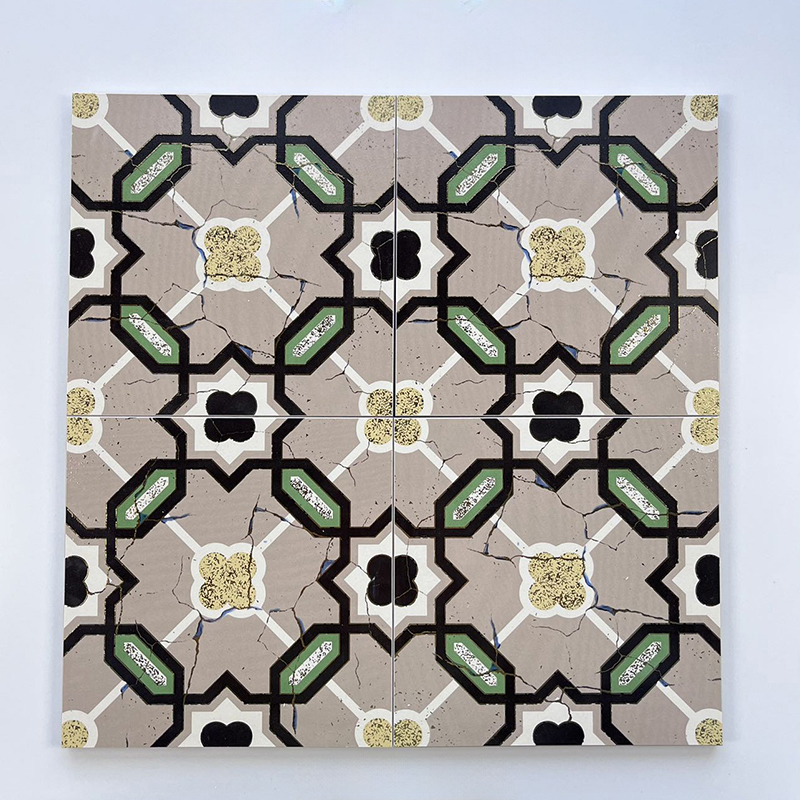 200x200mm Vintage Geometric Gilded Ceramic Tiles - XC202850