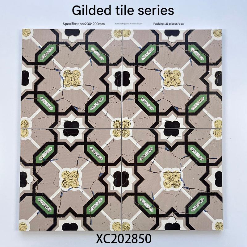 200x200mm Vintage Geometric Gilded Ceramic Tiles - XC202850