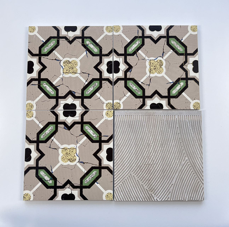 200x200mm Vintage Geometric Gilded Ceramic Tiles - XC202850