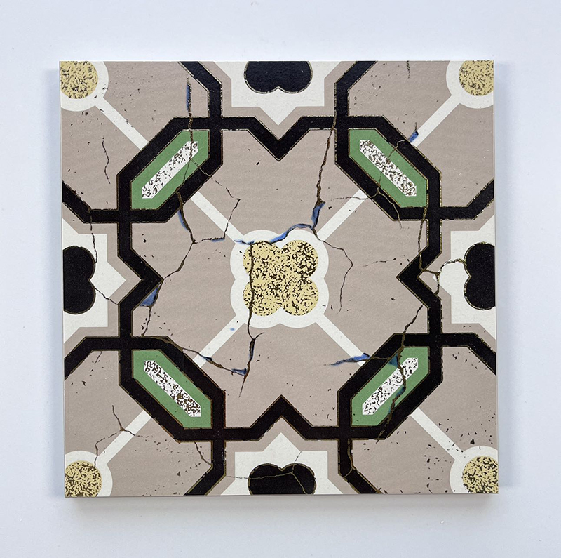 200x200mm Vintage Geometric Gilded Ceramic Tiles - XC202850