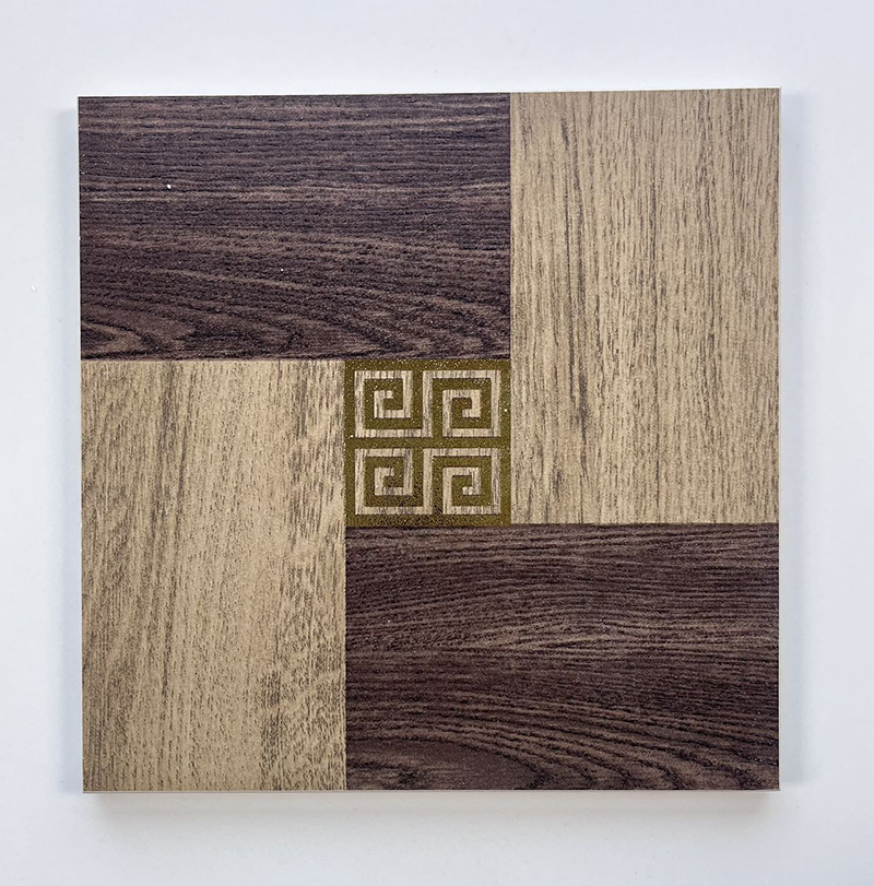 200x200mm Wood - Look Patchwork Gilded Ceramic Tiles with Geometric Accents - XC202848