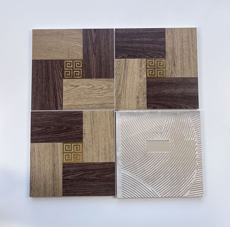 200x200mm Wood - Look Patchwork Gilded Ceramic Tiles with Geometric Accents - XC202848
