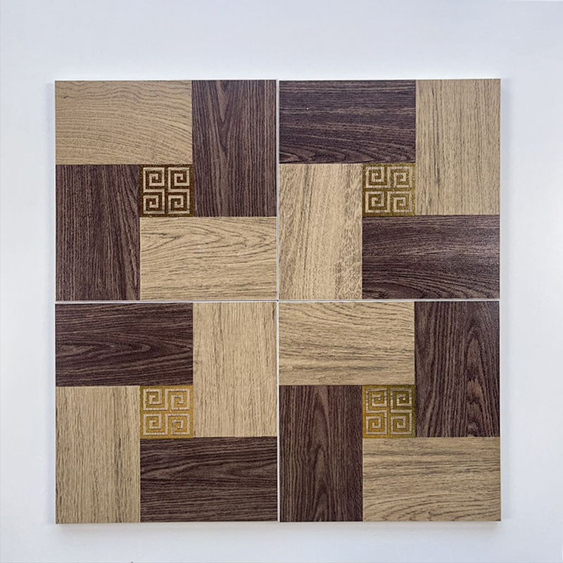 200x200mm Wood - Look Patchwork Gilded Ceramic Tiles with Geometric Accents - XC202848