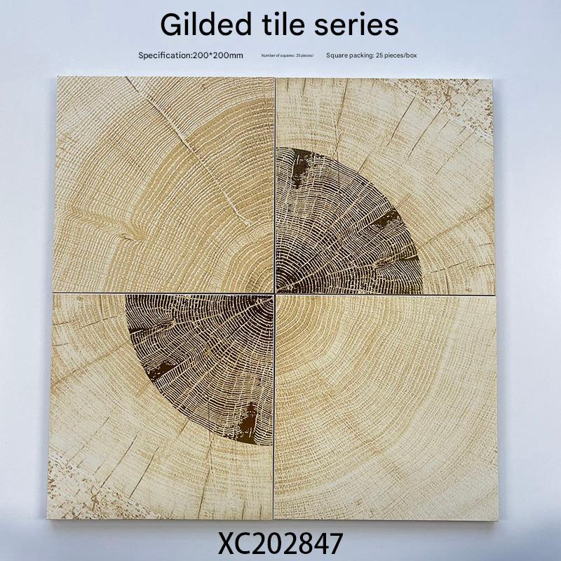 200x200mm Wood - Grain Tree - Ring Gilded Ceramic Tiles - XC202847
