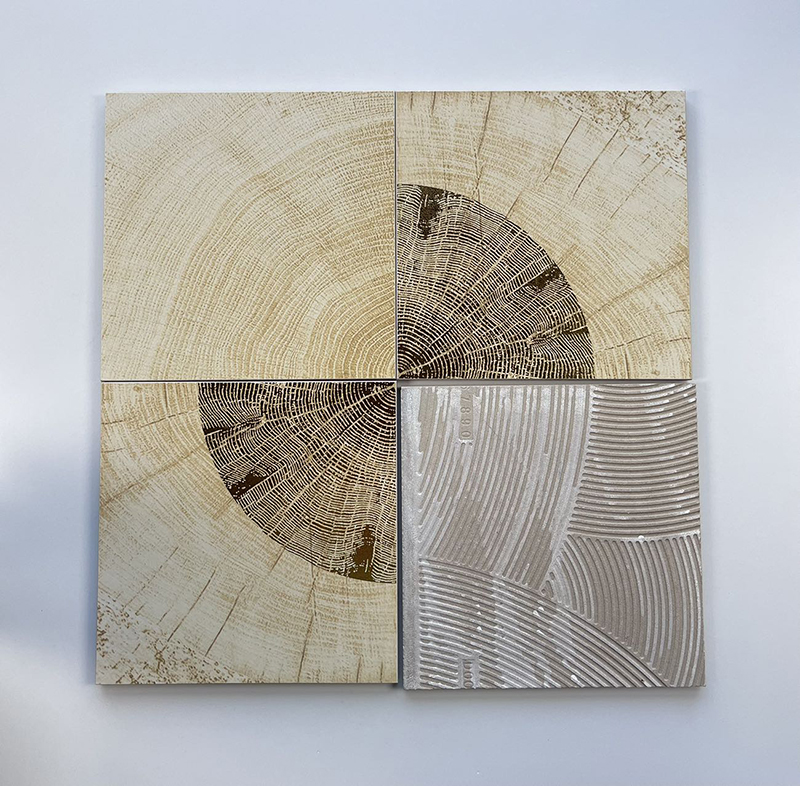 200x200mm Wood - Grain Tree - Ring Gilded Ceramic Tiles - XC202847