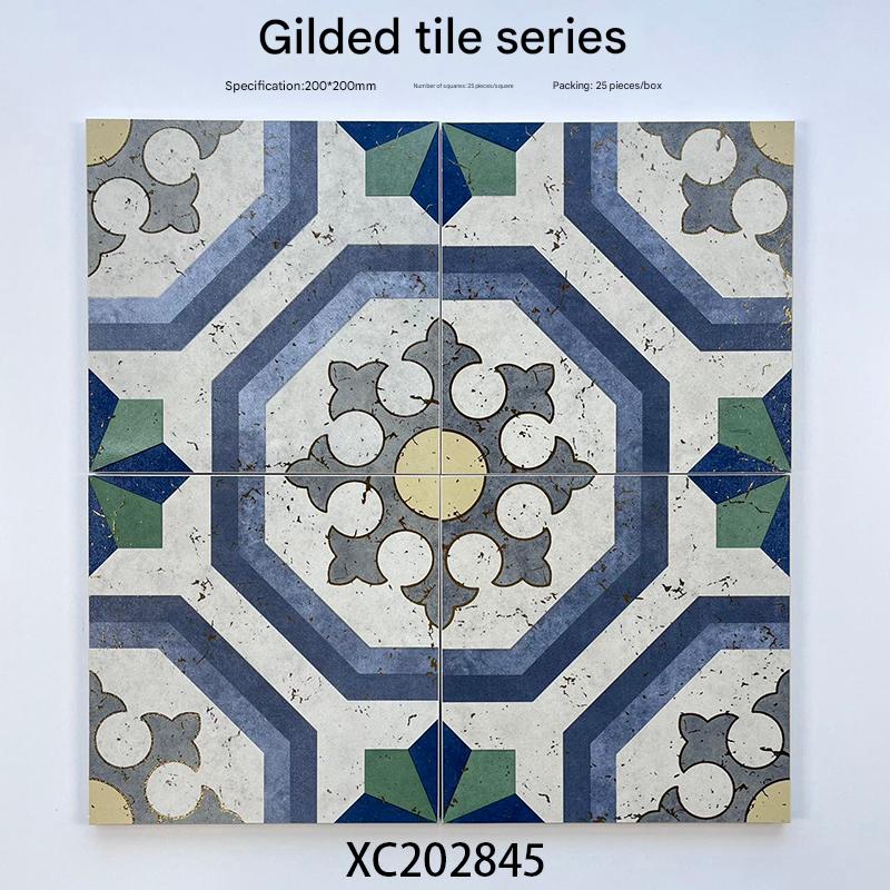 200x200mm Geometric Mosaic Gilded Ceramic Tiles - XC202845