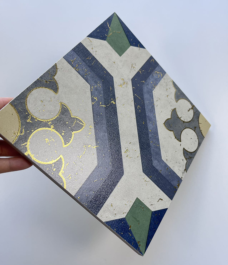 200x200mm Geometric Mosaic Gilded Ceramic Tiles - XC202845
