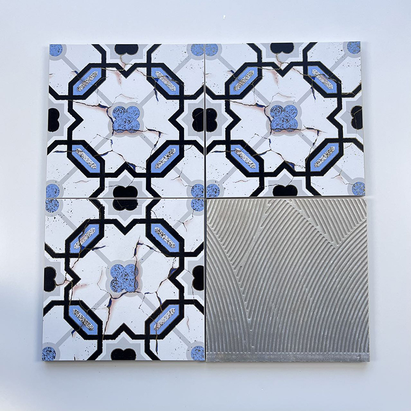200x200mm Geometric Mosaic Gilded Ceramic Tiles with Blue Accents - XC202844