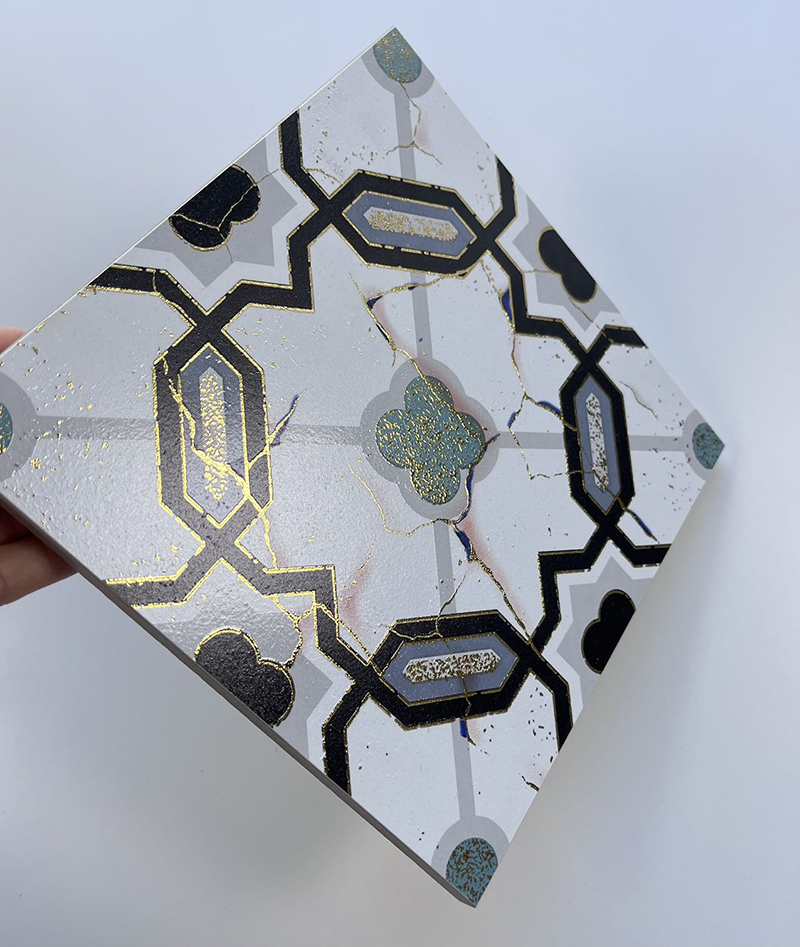 200x200mm Geometric Mosaic Gilded Ceramic Tiles - XC202843