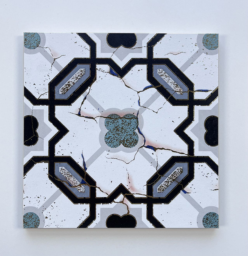 200x200mm Geometric Mosaic Gilded Ceramic Tiles - XC202843