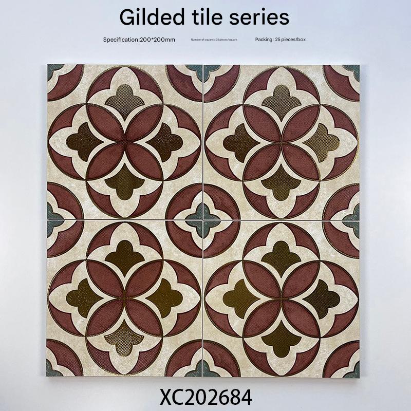 200x200mm Vintage Floral - Patterned Gilded Ceramic Tiles - XC202684