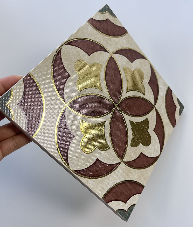 200x200mm Vintage Floral - Patterned Gilded Ceramic Tiles - XC202684