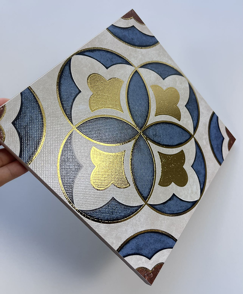 200x200mm Vintage Floral - Patterned Gilded Ceramic Tiles - XC202683