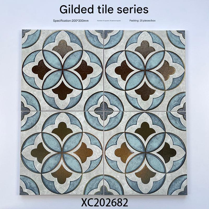 200x200mm Vintage Floral Gilded Ceramic Tiles - XC202682