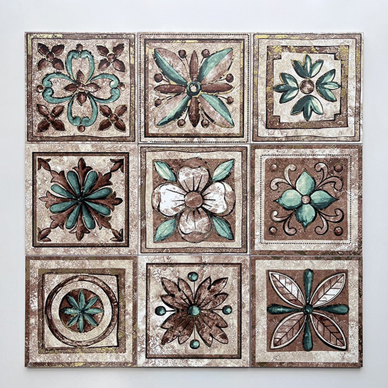 200x200mm Artistic Floral - Patterned Gilded Ceramic Tiles - XC202549