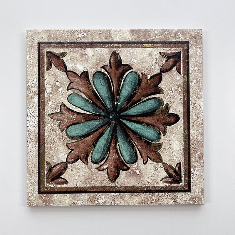 200x200mm Artistic Floral - Patterned Gilded Ceramic Tiles - XC202549