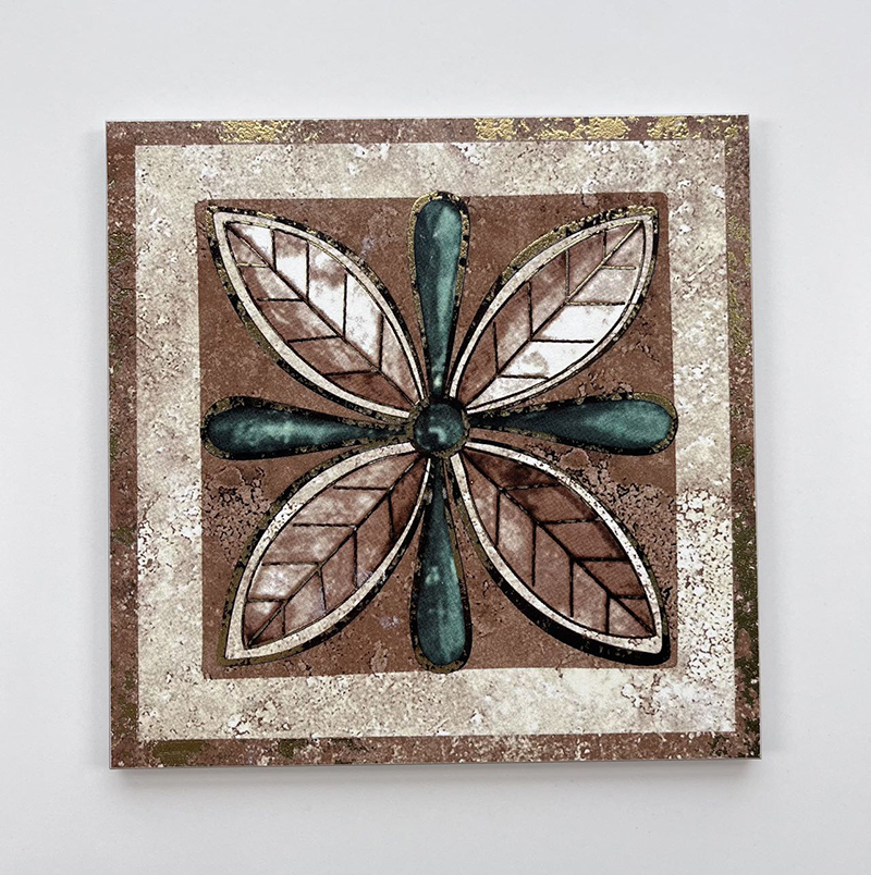 200x200mm Artistic Floral - Patterned Gilded Ceramic Tiles - XC202549