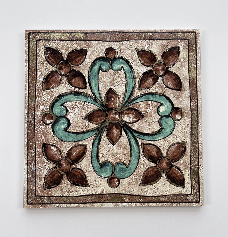 200x200mm Artistic Floral - Patterned Gilded Ceramic Tiles - XC202549