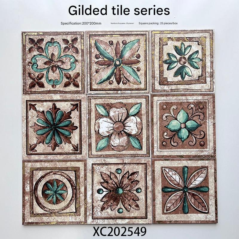 200x200mm Artistic Floral - Patterned Gilded Ceramic Tiles - XC202549