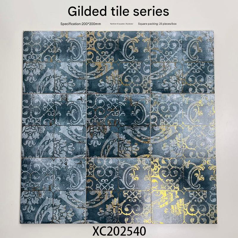 200x200mm Vintage - Style Gilded Floral Ceramic Tiles - XC202540