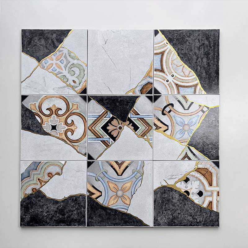 200x200mm Artistic Patchwork Gilded Ceramic Tiles - XC202536