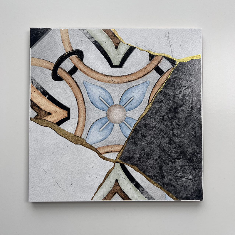 200x200mm Artistic Patchwork Gilded Ceramic Tiles - XC202536