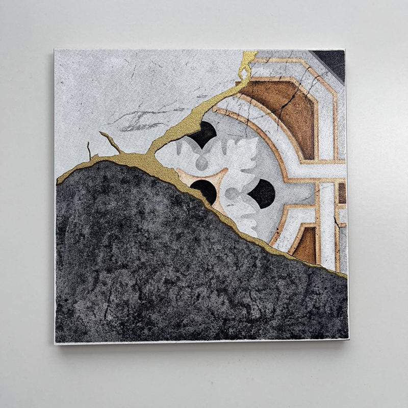200x200mm Artistic Patchwork Gilded Ceramic Tiles - XC202536
