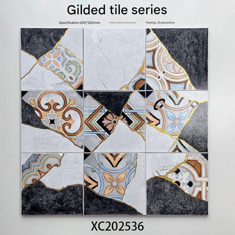200x200mm Artistic Patchwork Gilded Ceramic Tiles - XC202536