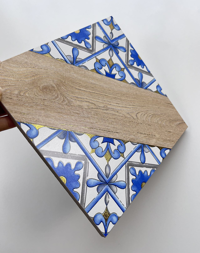 200x200mm Wood - Patterned Gilded Floral Ceramic Tiles - XC202528