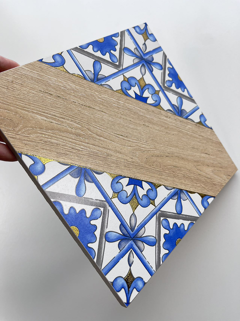 200x200mm Wood - Patterned Gilded Floral Ceramic Tiles - XC202528