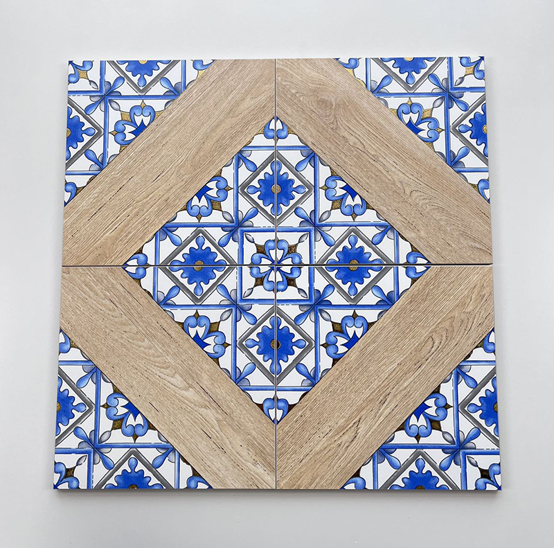 200x200mm Wood - Patterned Gilded Floral Ceramic Tiles - XC202528