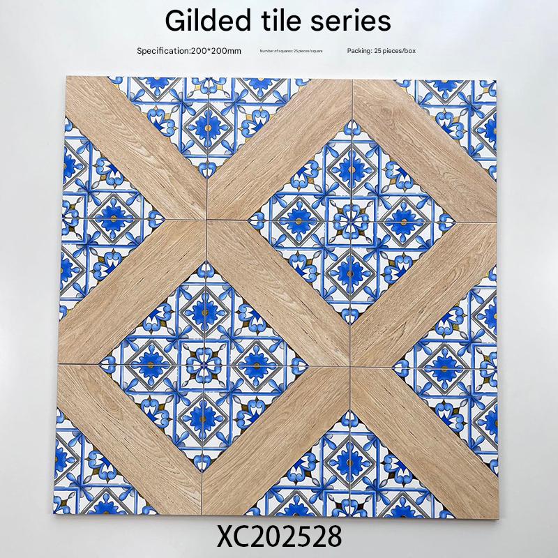 200x200mm Wood - Patterned Gilded Floral Ceramic Tiles - XC202528