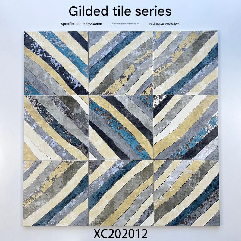 200x200mm Striped Gilded Mosaic Ceramic Tiles - XC202012