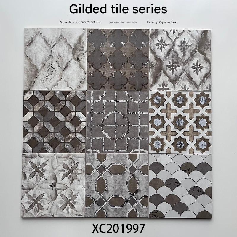 200x200mm Vintage - Style Gilded Mosaic Ceramic Tiles - XC201997